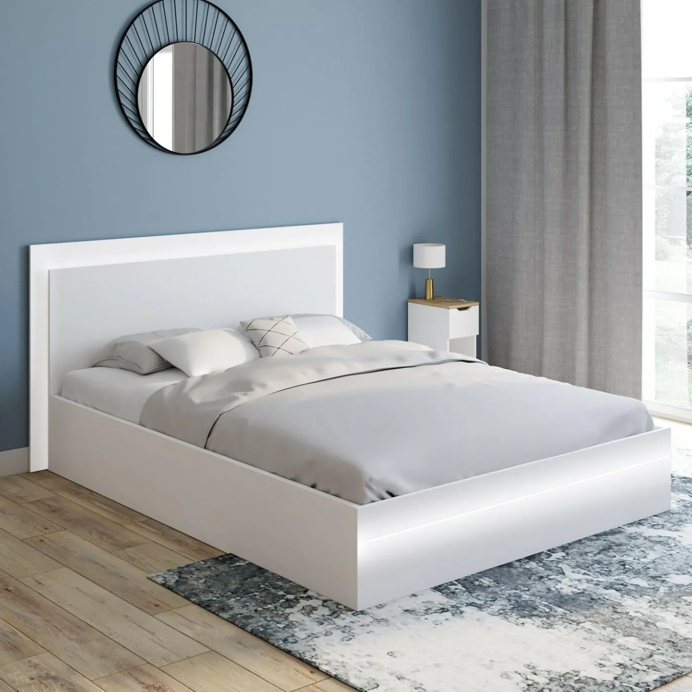 Lit double 140 x 190 cm avec sommier et LED intégrées blanc
