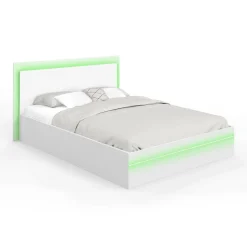 Lit double 140 x 190 cm avec sommier et LED intégrées blanc