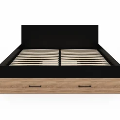 Lit double avec rangement 140x190 cm avec tête de lit hêtre et noir