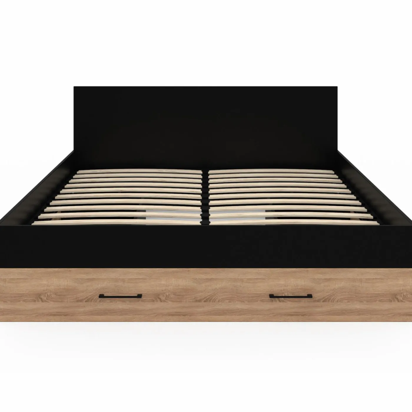 Lit double avec rangement 140x190 cm avec tête de lit hêtre et noir