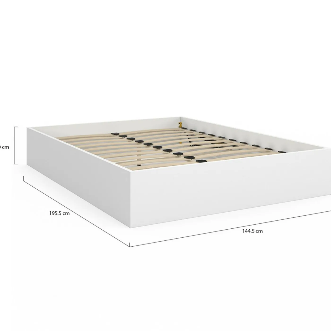 Lit double coffre 140x190 cm avec sommier blanc