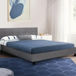 Lit double gris anthracite 140x190 cm avec tête de lit