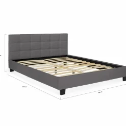 Lit double gris anthracite 140x190 cm avec tête de lit