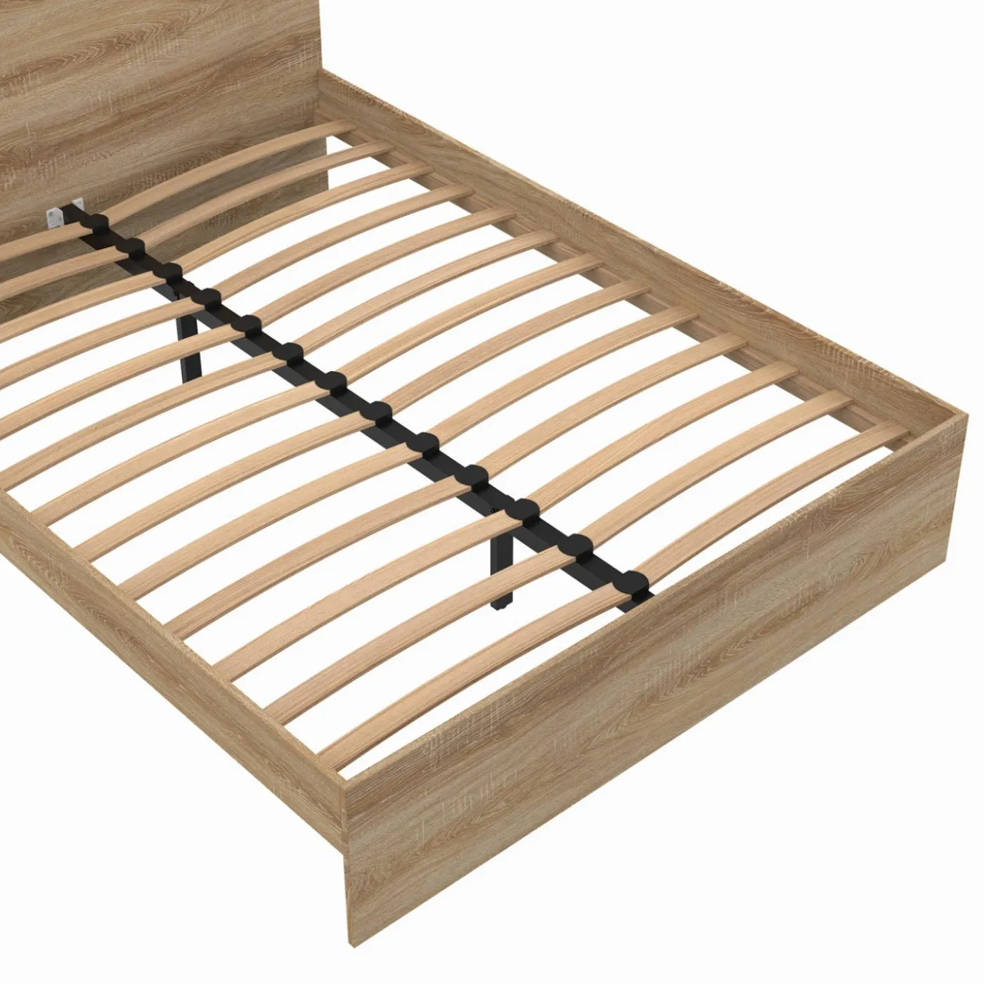 Lit double 140x190 avec sommier hêtre + matelas à mémoire de forme