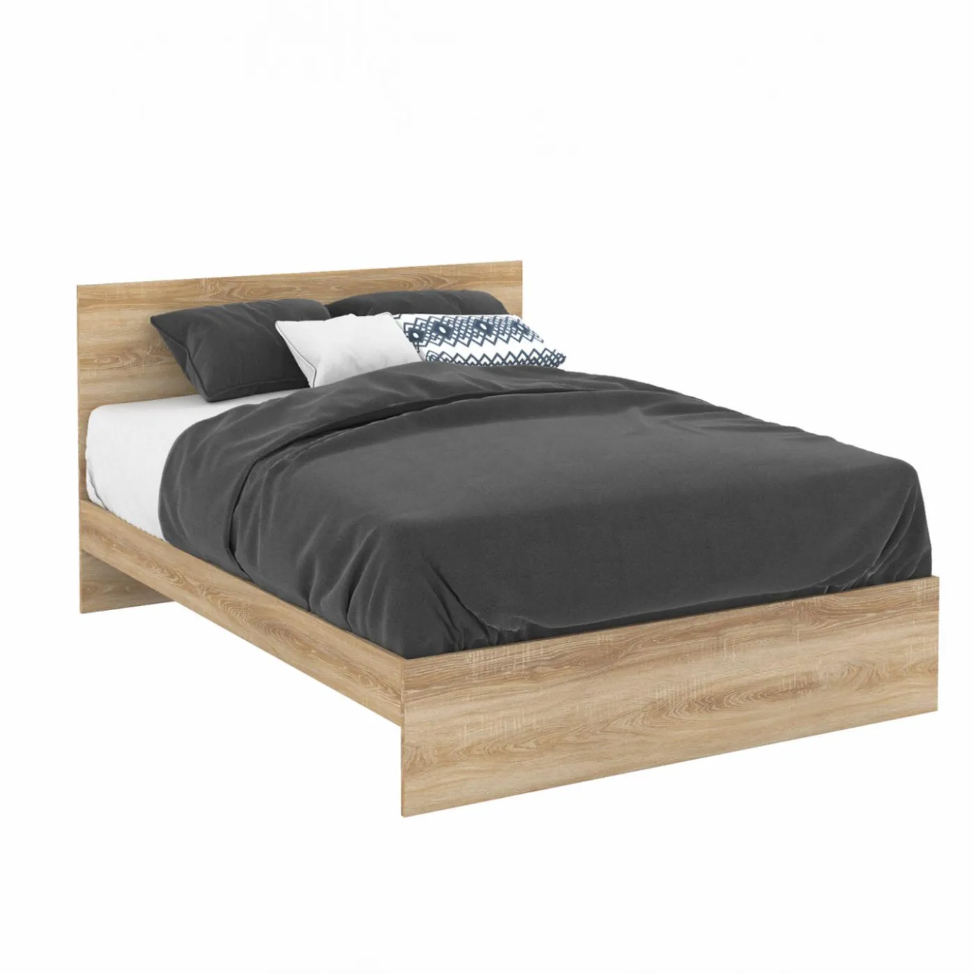 Lit double 140x190 cm avec sommier et tête de lit en bois