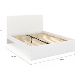 Lit double 140x190 cm avec tête de lit et sommier blanc