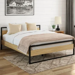 Lit double 140x190 cm style industriel avec sommier