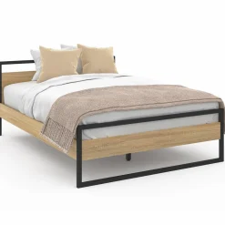 Lit double 140x190 cm style industriel avec sommier
