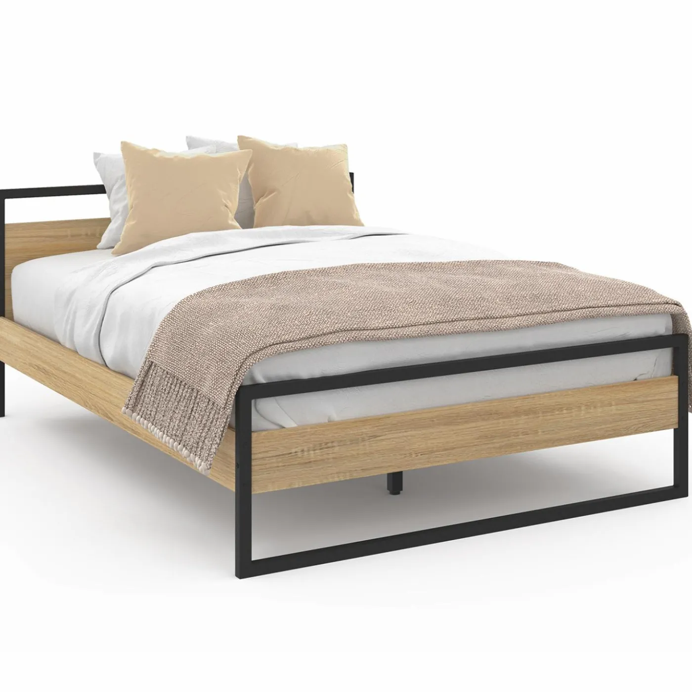 Lit double 140x190 cm style industriel avec sommier