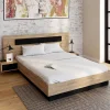 Lit double 140x190 cm tête de lit sommier avec chevets suspendus bois et noir