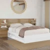 Lit double 140x190 hêtre et blanc avec tête de lit et chevets