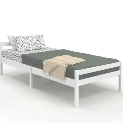 Lit simple 90 x 190 cm avec sommier bois blanc
