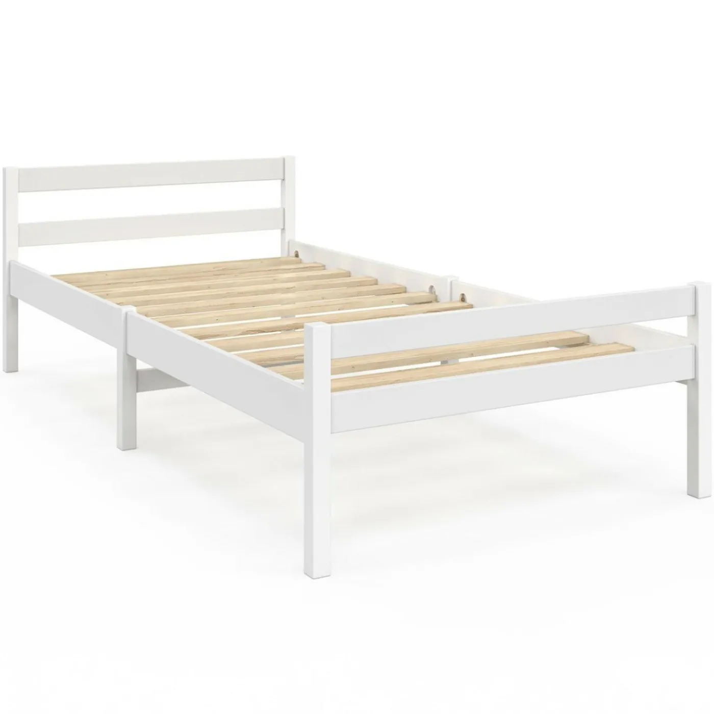 Lit simple 90 x 190 cm avec sommier bois blanc