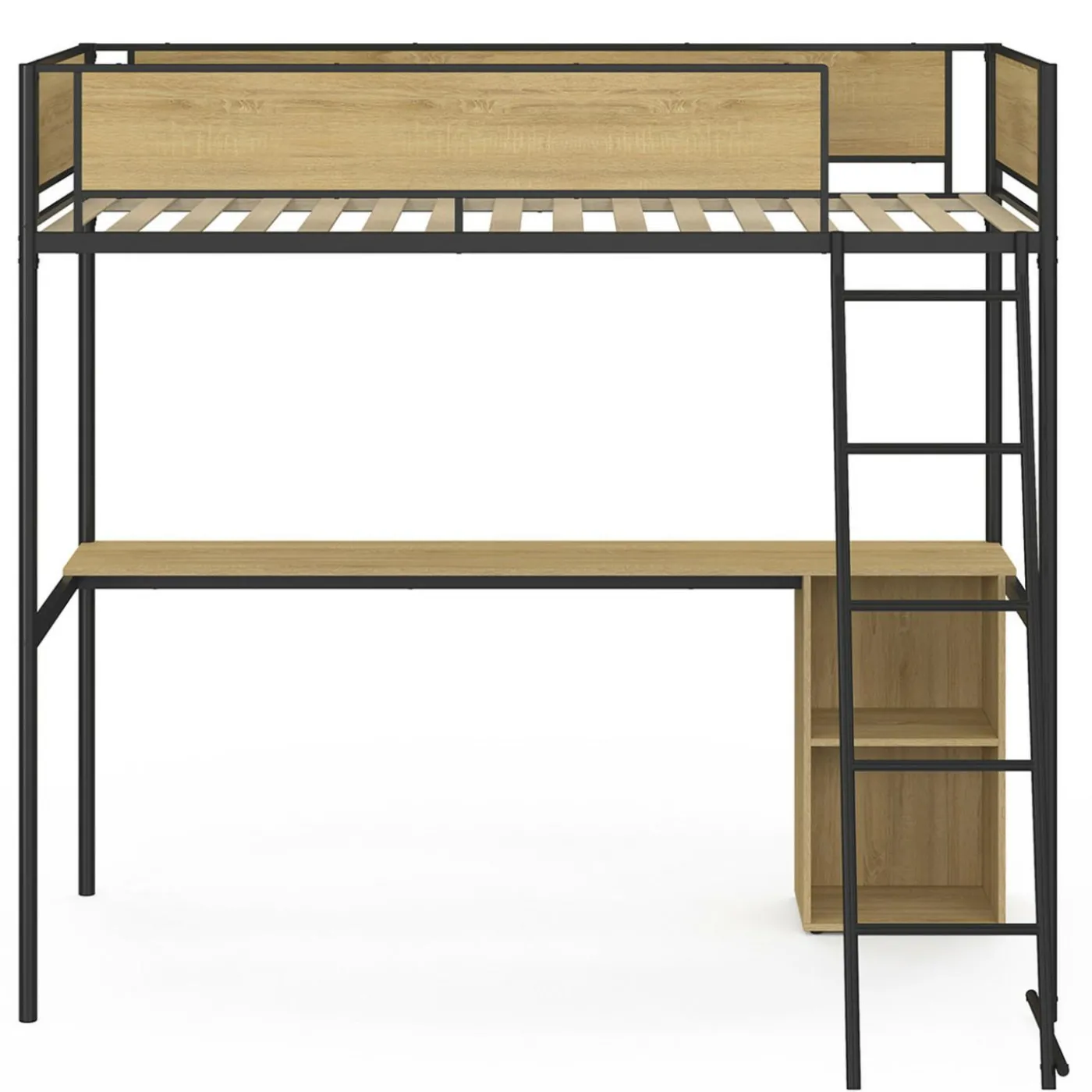 Lit simple mezzanine 90x190cm avec bureau et rangements style industriel
