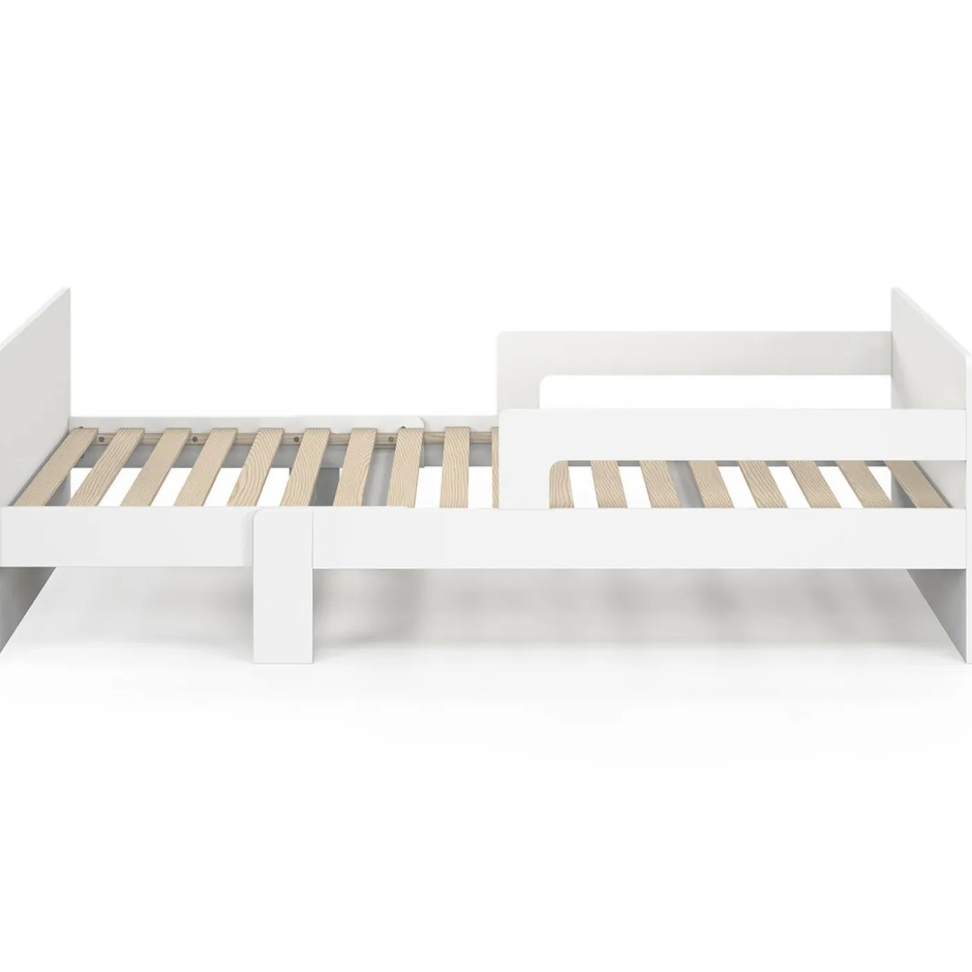 Lit simple évolutif 90 x 140/190 cm avec sommier et barrières bois blanc