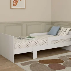Lit simple évolutif 90 x 140/190 cm avec sommier et barrières bois blanc