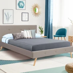 Lit style scandinave 140 x 190 cm beige effet lin