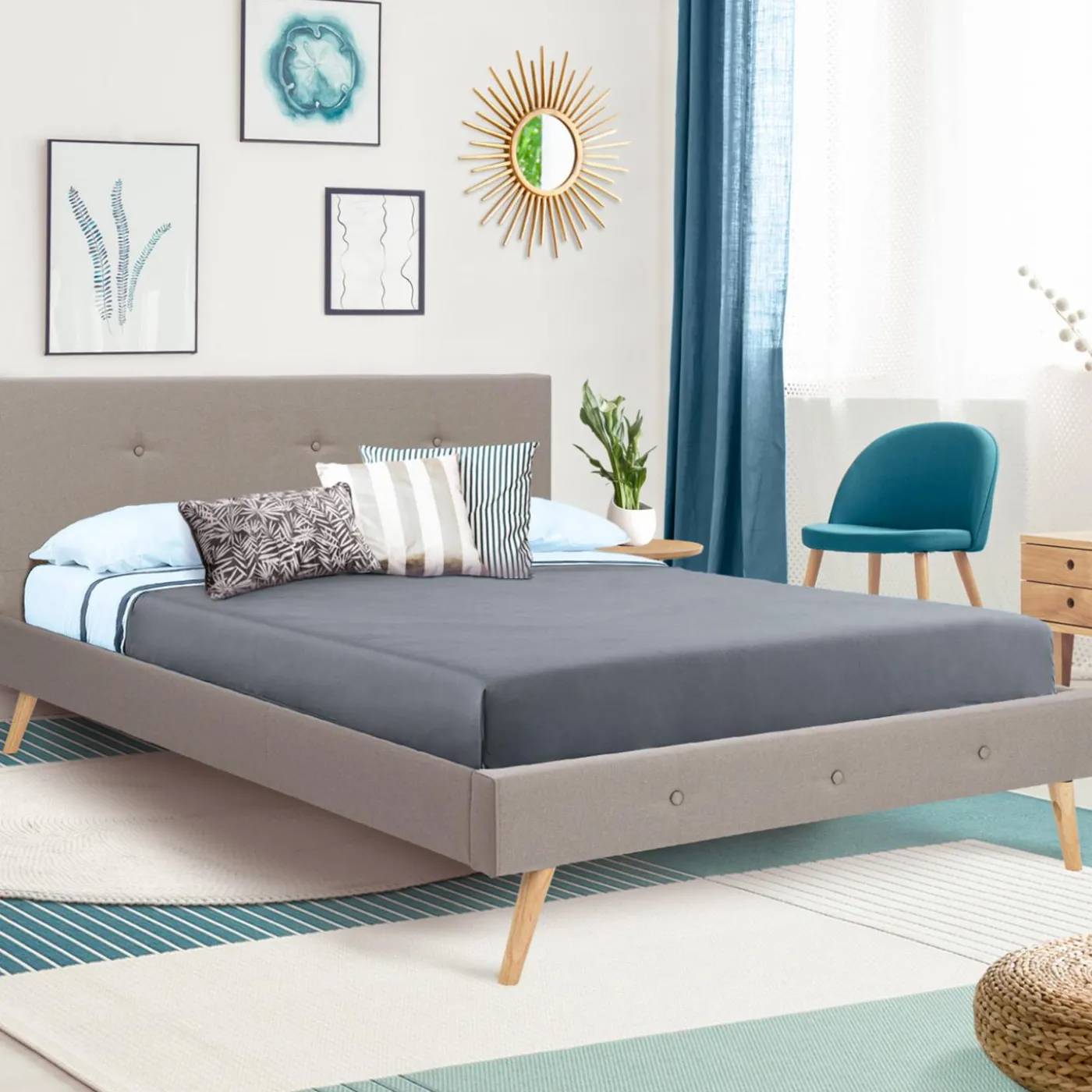 Lit style scandinave 140 x 190 cm beige effet lin