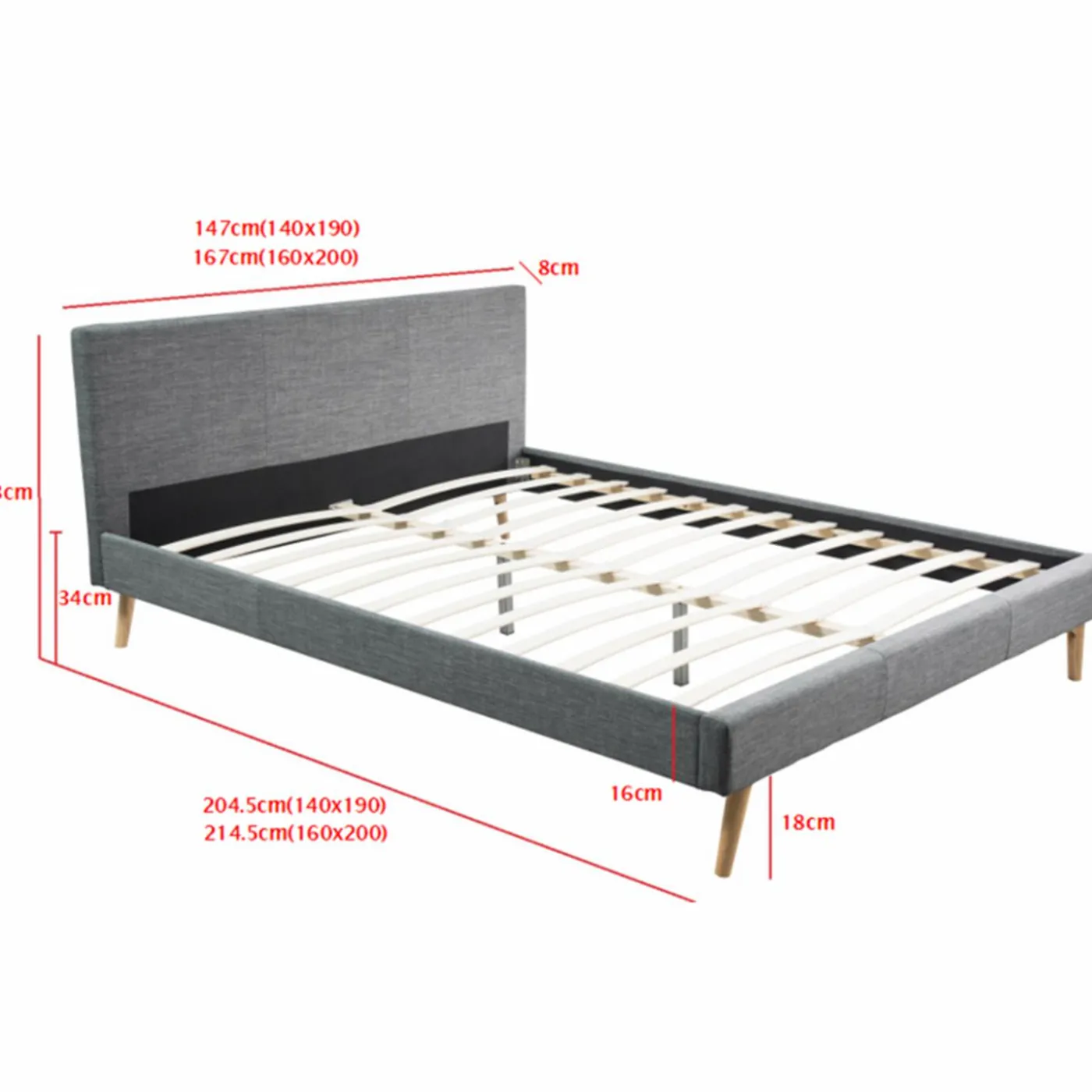 Lit style scandinave 160x200 cm gris