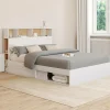 Lit 140x190 avec rangements blanc et hêtre et tête de lit