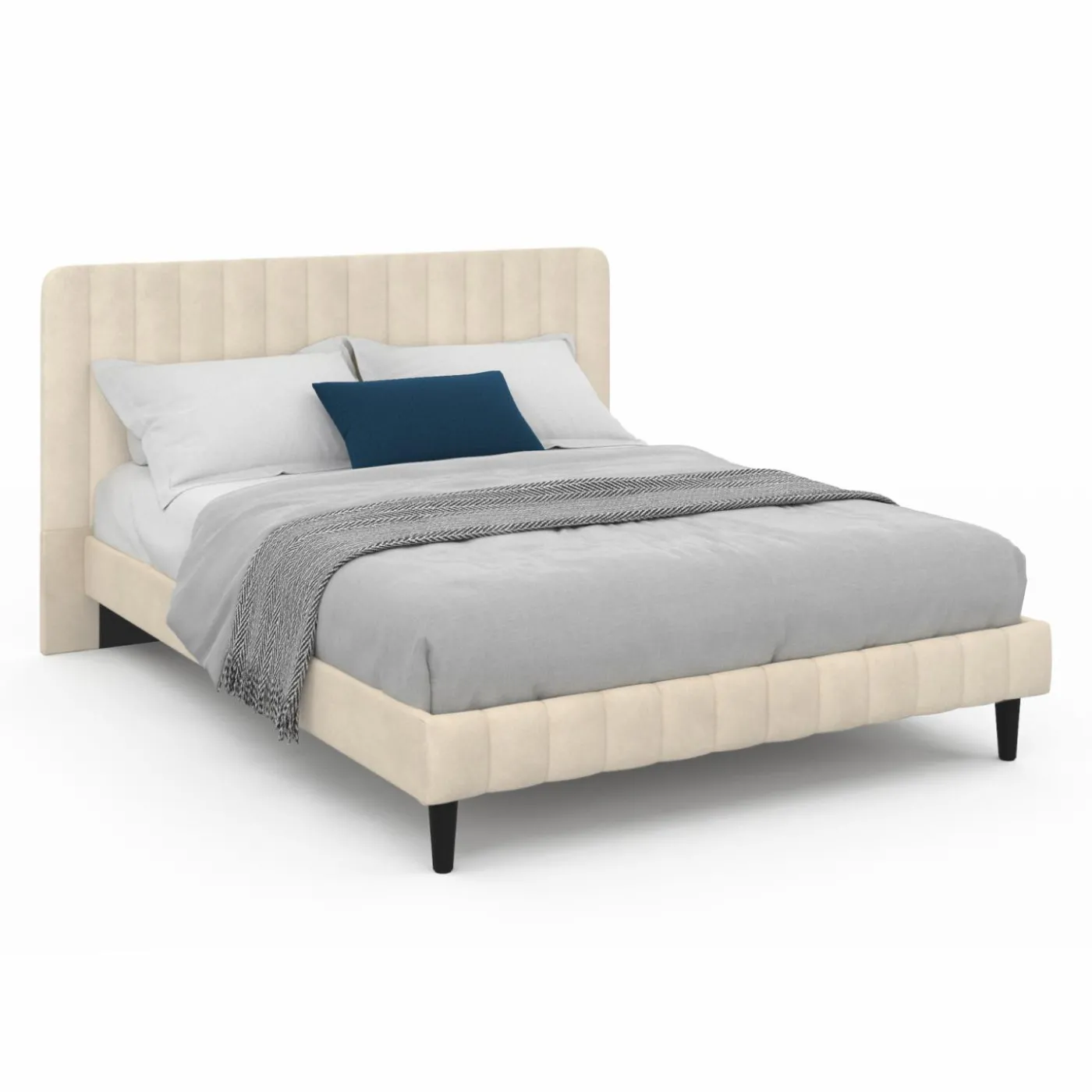 Lit 140x190 cm avec tête de lit et sommier en velours beige