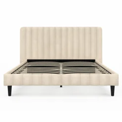 Lit 140x190 cm avec tête de lit et sommier en velours beige