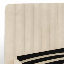 Lit 140x190 cm avec tête de lit et sommier en velours beige