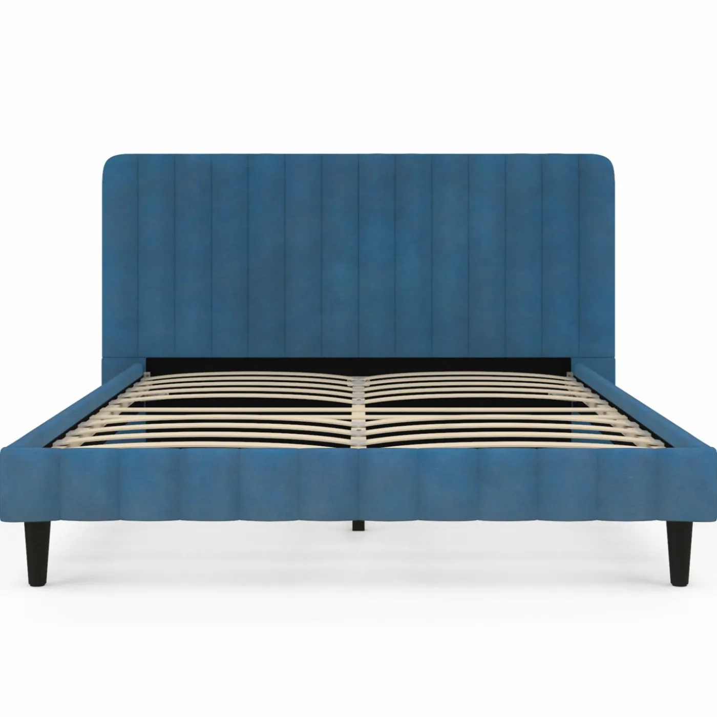Lit 140x190 cm velours bleu avec tête de lit et sommier