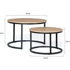 Lot 2 tables basses gigognes rondes bois métal industrielles