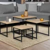 Lot 4 tables basses gigognes bois métal industrielles 35/40/45/50 cm