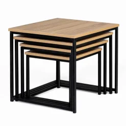 Lot 4 tables basses gigognes bois métal industrielles 35/40/45/50 cm