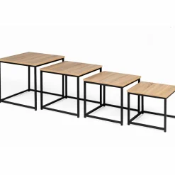 Lot 4 tables basses gigognes bois métal industrielles 35/40/45/50 cm