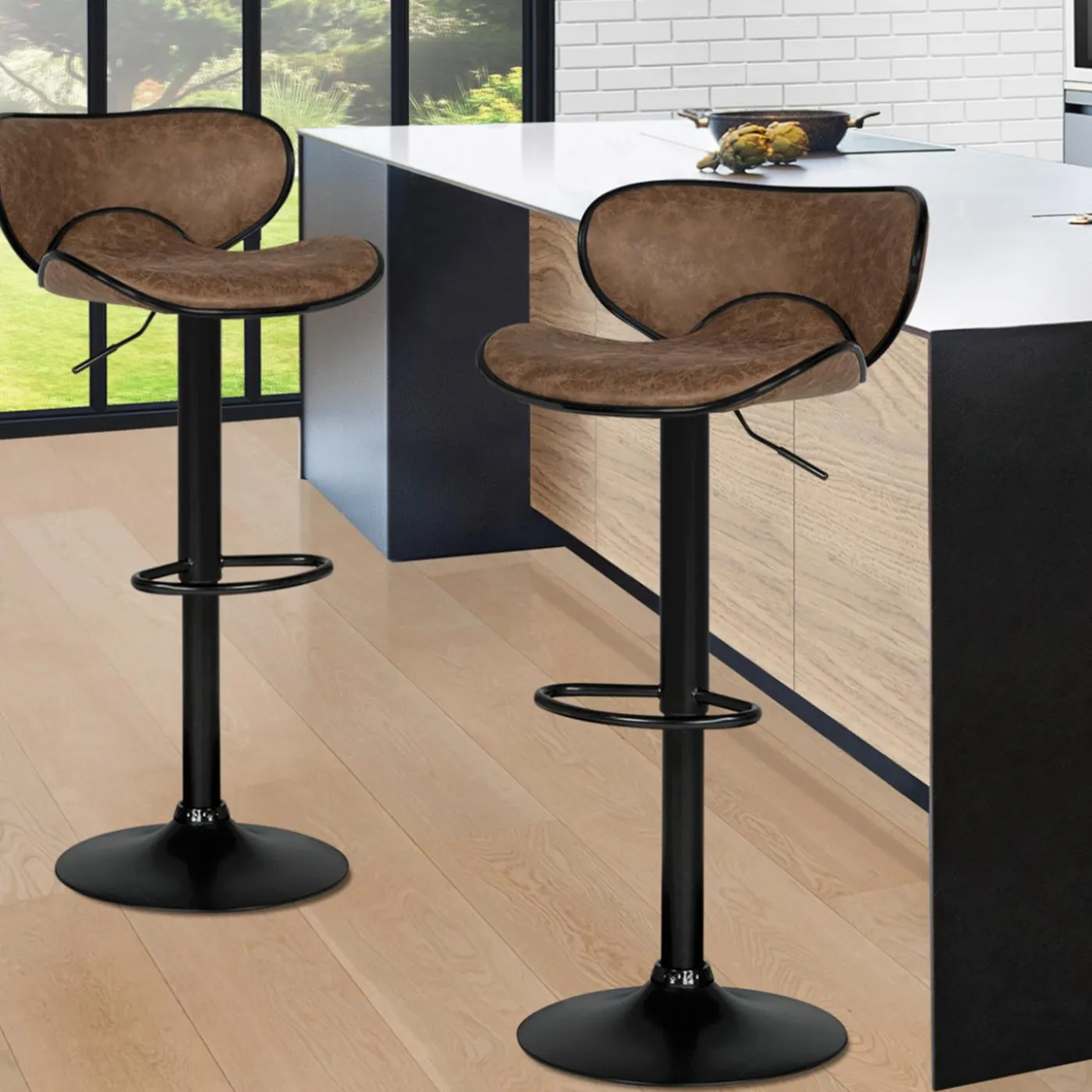 Lot 2 tabourets de bar marron réglables