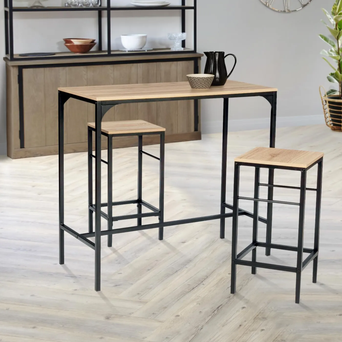 Lot 2 tabourets de bar style industriel bois et métal