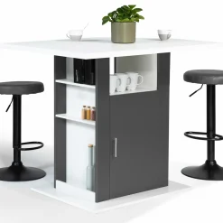 Îlot central bois blanc et gris 110 cm