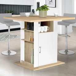 Îlot central bois blanc et imitation hêtre 110 cm
