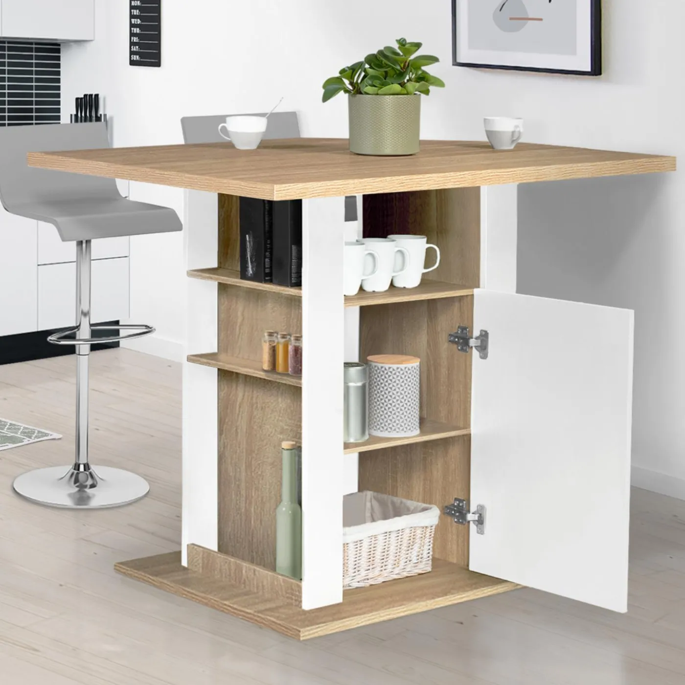 Îlot central bois blanc et imitation hêtre 110 cm