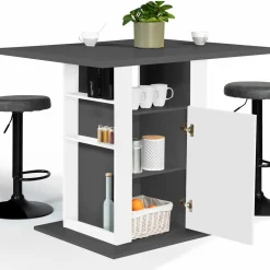 Îlot central cuisine bois gris et blanc 110 cm