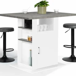 Îlot central cuisine plateau effet béton et bois blanc 110 cm