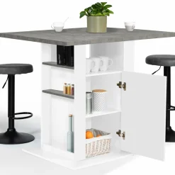 Îlot central cuisine plateau effet béton et bois blanc 110 cm