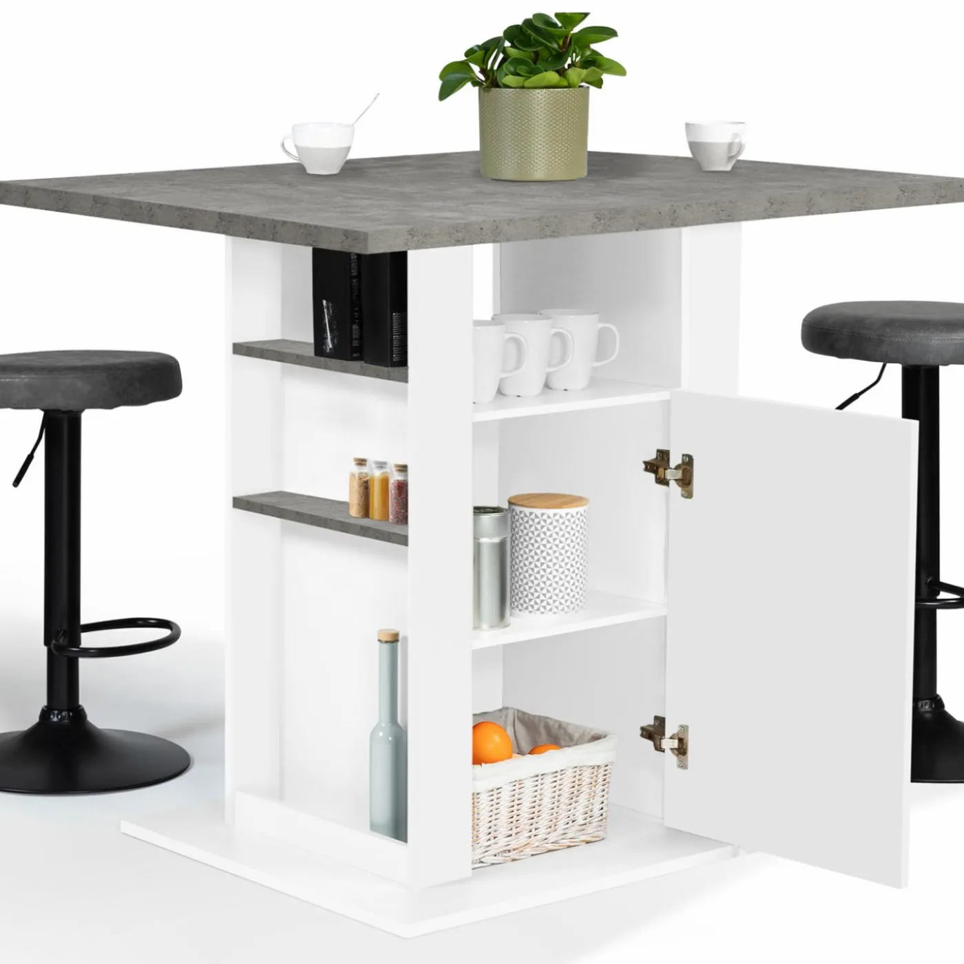 Îlot central cuisine plateau effet béton et bois blanc 110 cm