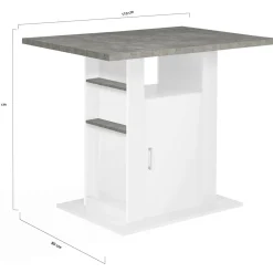 Îlot central cuisine plateau effet béton et bois blanc 110 cm
