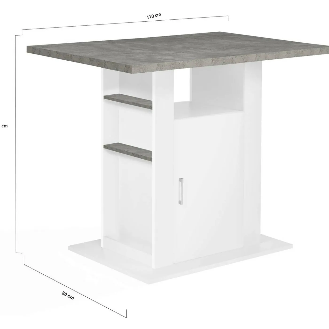 Îlot central cuisine plateau effet béton et bois blanc 110 cm