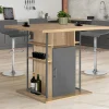 Îlot central cuisine plateau bois imitation hêtre et gris 110 cm