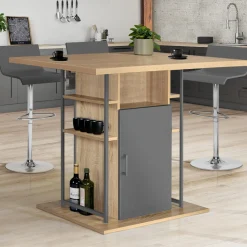 Îlot central cuisine plateau bois imitation hêtre et gris 110 cm