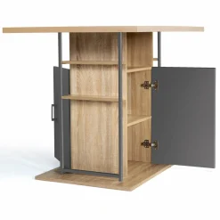 Îlot central cuisine plateau bois imitation hêtre et gris 110 cm