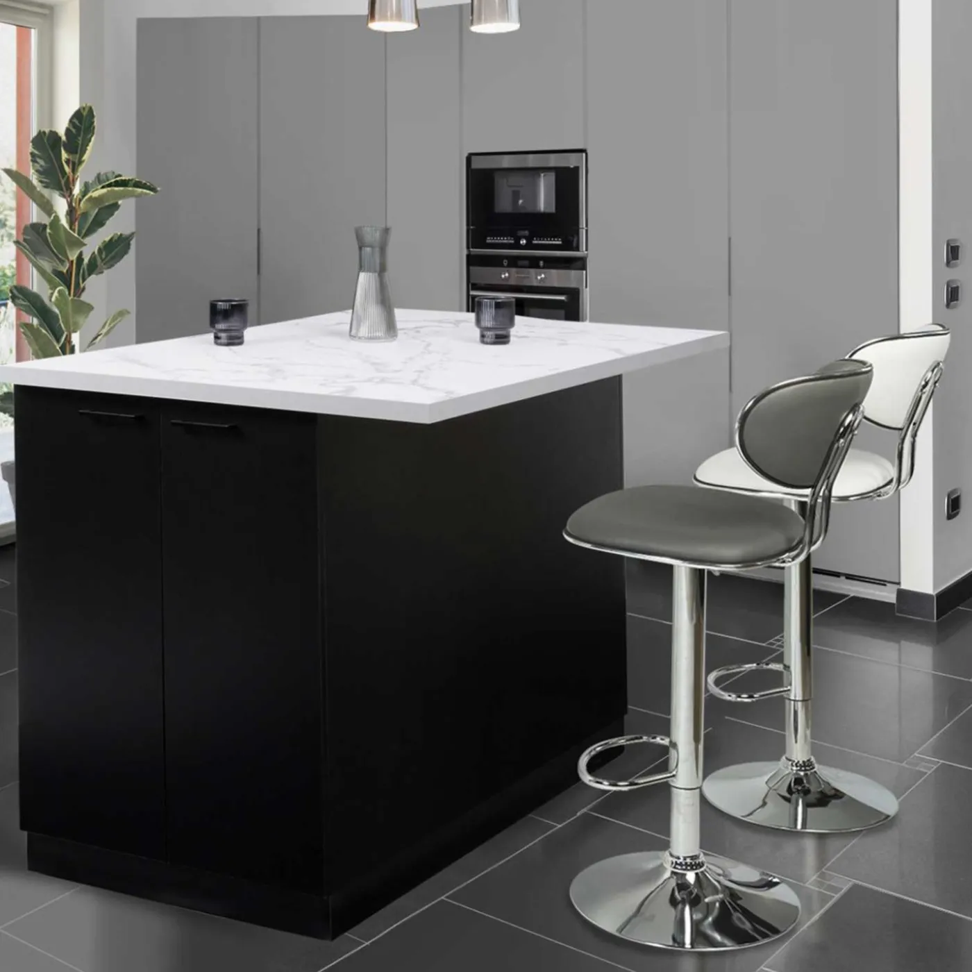 Îlot central effet marbre et bois noir 120 cm