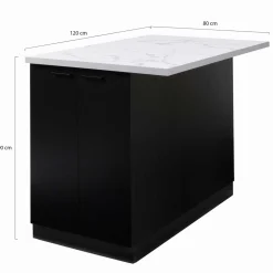 Îlot central effet marbre et bois noir 120 cm