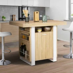 Îlot central industriel bois blanc et imitation hêtre 110 cm