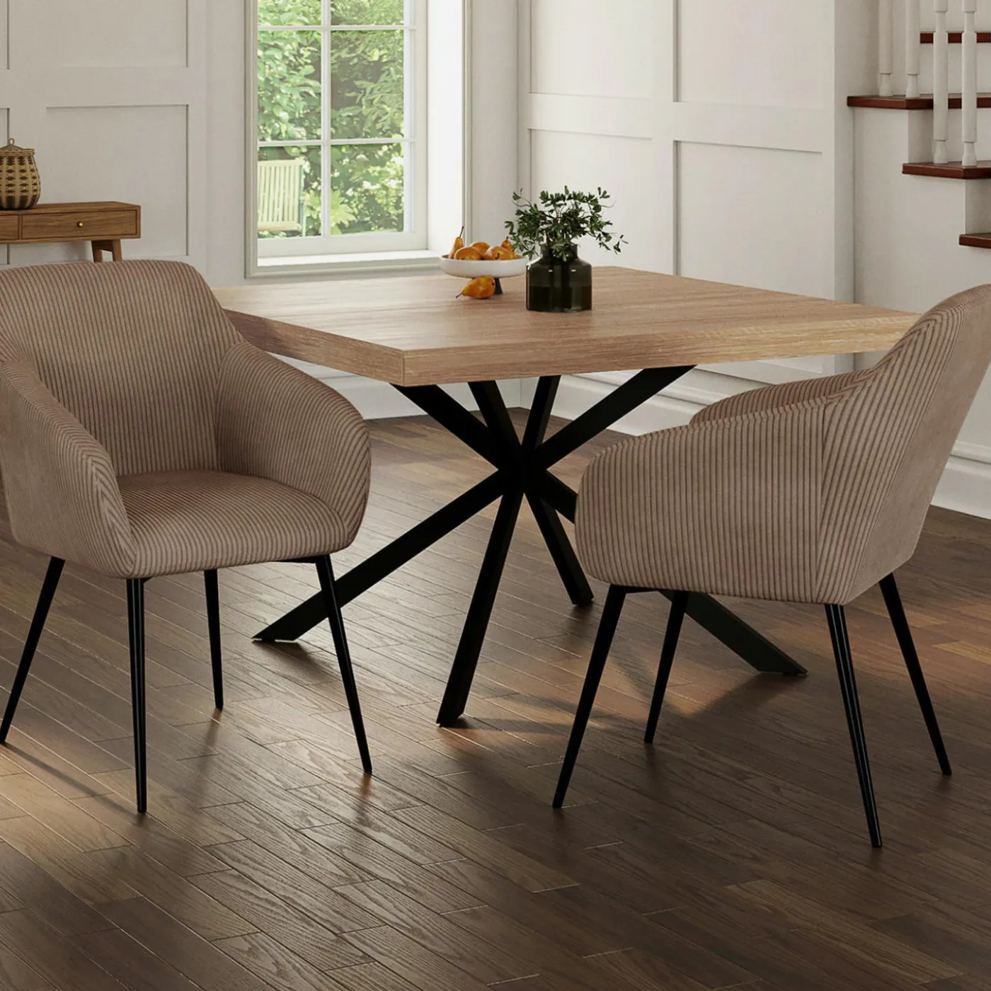 Lot chaises et fauteuils de table taupe